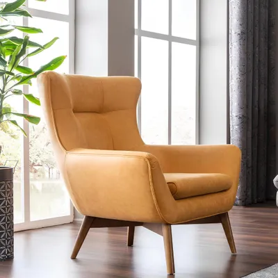 Produktbild von Sessel Ohrensessel Cocktailsessel Sitzer Modern Design Kunstleder Gelb