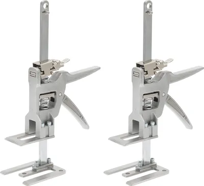 Immagine prodotto di Clanmacy 2x sollevatore manuale Dispositivo di sollevamento per cartongesso Sollevatore per armadi Fino a 150 kg, regolabile da 0 cm a 14,5 cm