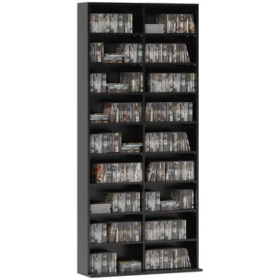 Produktbild von Aufbewahrungsregal – Blu-ray-Disc-Regal – CD-Regal – DVD-Regal – 18 Fächer und 14 verstellbare Regalböden – 78,5 x 24 x 175 cm, Schwarz