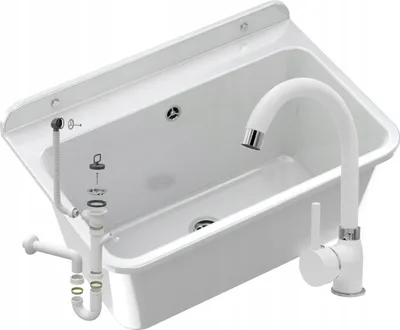 Obrázok produktu pre Granitan – umývadlo – drez – 61 × 41 × 30 cm – biele – s batériou a sifónom – drez – LARGE