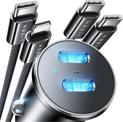 Image de LISEN 90W Allume-cigare Adaptateur USB C Double PD45W Chargeur allume-cigare Noir