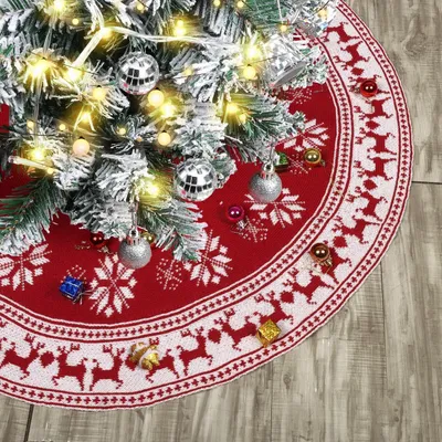 Produktbild von Weihnachtsbaumdecke Rund Dicker Strick Schneeflocke Rentier 90 cm