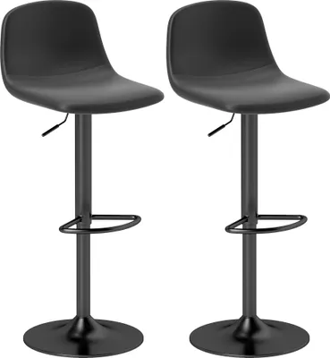 Produktbild von 2er-Set Barhocker mit Kunstlederbezug - Drehbare Barstühle mit Rückenlehne & Fußstütze - Metallgestell Schwarz - Höhenverstellbar