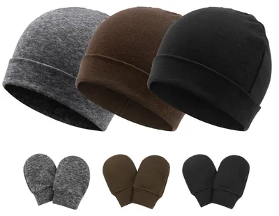 Immagine prodotto di Set di berretto e guanti per neonati, 0-6 mesi, confezione da 3 pezzi, cotone, rosa, bianco, grigio