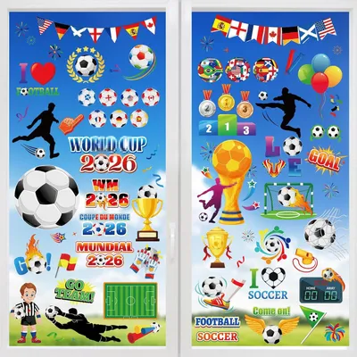 Produktbild von 9 x Fensterbilder Fußball 2026 WM Fensteraufkleber Fenstersticker 2026 WM Deko für Fenster Hause Bar Laden, Fußball Fanartikel Deko Weltmeisterschaft