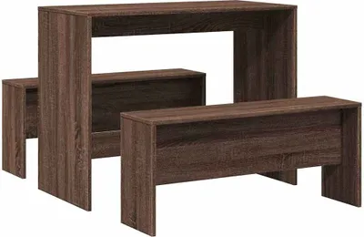 Obrázek produktu pro vidaXL 3dílný jídelní set stůl a lavice hnědý dubový materiál na bázi dřeva