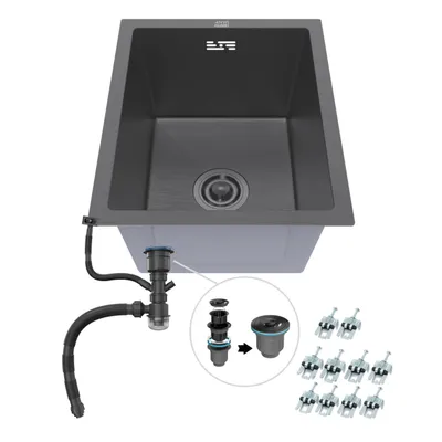 Immagine prodotto di ANW HOME Lavello cucina 37x45 cm nero Graphite Nano acciaio inox 304 sottotop 1 vasca profondo 22 cm compatto moderno