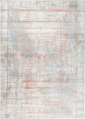 Produktbild von Tapiso Teppich VALLEY Modern Kurzflor Grau Blau Orange Wohnzimmer 300 x 400 cm