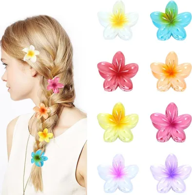 Image de lot de 8 pinces à cheveux en plastique fleurs Hawaï Femmes Clips pour cheveux 4cm