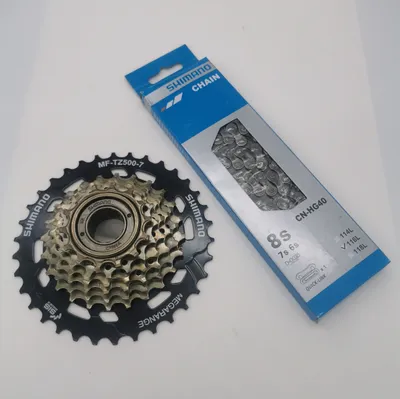 Produktbild von Shimano Verschleißset Kette HG 40 + Schraubkranz MF-TZ500 7fach 14-34 Zähne (VS Shi. 7f Schraub *14-34*)