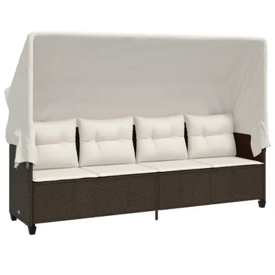 Produktbild von Sonnenliege mit Dach und Kissen Braun Poly Rattan