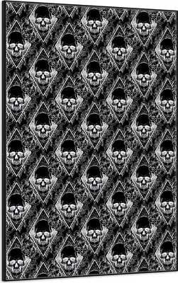 Produktbild von Wallario Wandbild Totenkopf-Muster, Größe: 61 x 91,50 cm, Poster mit schwarzem Aluminiumrahmen