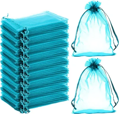 Produktbild von 100 Stück Organzasäckchen Organzabeutel Schmuckbeutel 7x9 cm Geschenkbeutel für Festival Party Hochzeit und die tägliche Platzierung von Schmuck Kosmetik Süßigkeiten (Farbmischung)  10x15 cm-seegrün