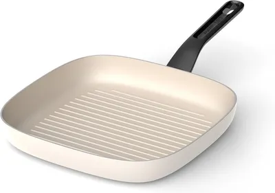 Produktbild von BergHOFF Leo Grillpfanne, 26 cm, quadratisch, keramische Antihaftbeschichtung, induktionsgeeignet, recyceltes Aluminium, Cool-Touch Griff, weiß