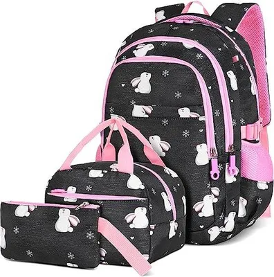 Produktbild von Unyqoos® 3‑in‑1 Schulrucksack-Set für Mädchen – großer, wasserabweisender Daypack mit gepolstertem Laptopfach, verstellbaren Trägern, Lunchbag & Federmappe