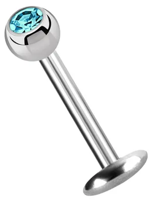 Produktbild von Titan Labret Lippenpiercing Stecker 4 mm Platte in 1,2 x 8 mm + Kugel mit Stein in hellblau-türkis