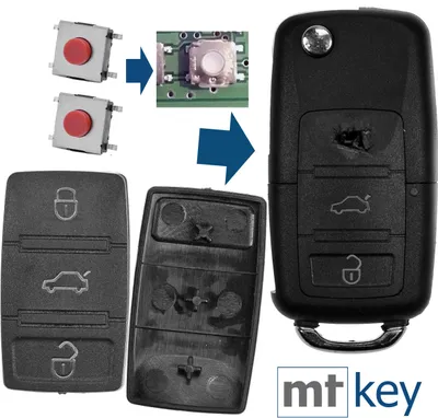 Produktbild von Auto Klapp Schlüssel Funk Fernbedienung Repair Reparatur Set 2X 3 Tasten Tastenfeld + 2X Mikrotaster kompatibel mit VW Seat Skoda