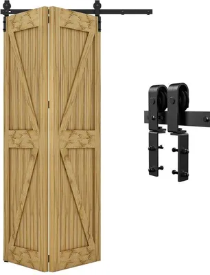 Obrázek produktu pro Sada kování pro posuvné dveře - 76 cm - vhodná pro těžké dveře - černá - ocel