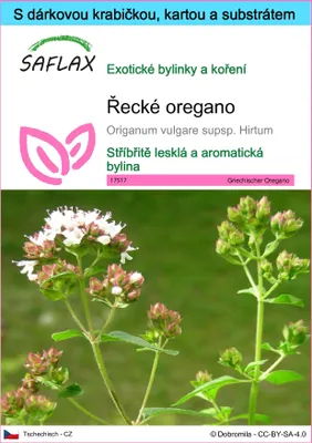 Obrázek produktu pro SAFLAX Dárková sada - Řecké oregano - Origanum vulgare supsp. Hirtum - 600 Semena - S dárkovou krabičkou, přepravním štítkem, dárkovou kartou a pěstebním médiem