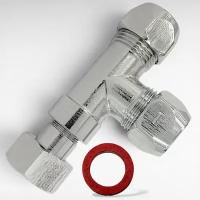 Produktbild von Abzweigstück Messing für Eckventil 3/8 Zoll, Abgang 2x 3/8 Zoll mit 10 mm Quetschverschraubung