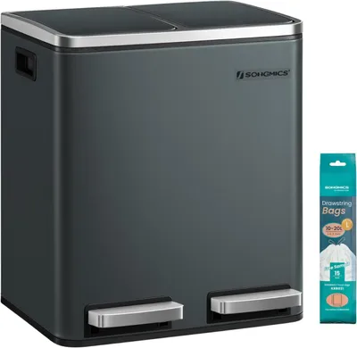 Produktbild von Küchenmülleimer Treteimer 2 x 15 Liter Mülltrennsystem mit 2 Fächern Grüngrau