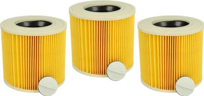 Produktbild von vhbw 3x Faltenfilter kompatibel mit Kärcher A 2054 Me, A 2064 PT, A 2101, A 2105, A 2074 PT Nass- & Trockensauger - Patronenfilter Gelb Abwaschbar