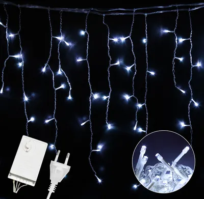 Obrázok produktu pre Jiubiaz LED Frost Light Chain Vonkajšie a vnútorné 400 LED diód 15 m Deco LED Rain Chain IP44 Protection, 8 módov so zástrčkou, Halloween Vianočná svadobná párty, Frost Shape, studená biela