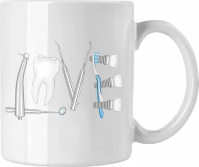 Produktbild von Trendation - Zahntechniker Zahnmedizinische Fachangestellte Tasse Geschenk Zahnarzt Lustig Praxis Geschenkidee Zahnarzthelferin Zahntechniker Zahnärztin - Love (Weiß)