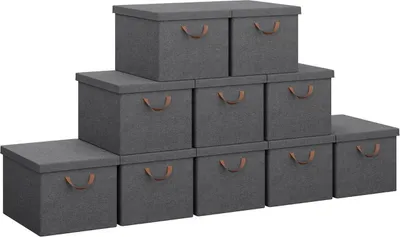 Produktbild von WOLTU 10er Set Aufbewahrungsboxen mit Deckel, mit Griffen, faltbar, Grau