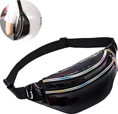 Produktbild von 1Stück Bauchtasche glänzend holografische Hüfttaschen wasserdicht Neon Bauchtaschen für Frauen Festival Party Reisen Rave Wandern Outdoor Aktivitäten, Schwarz/Rosa, Mittel, Fanny,Black