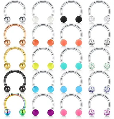 Obrázok produktu pre Sada 20 ks septum krúžkov, tvarované ako podkovy, 16G, chirurgická oceľ, 8 mm, vhodné pre ženy aj mužov