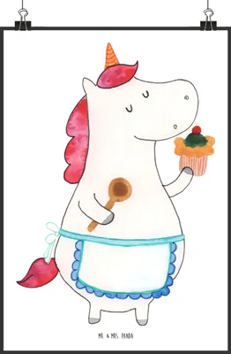 Produktbild von Mr. & Mrs. Panda Bild Einhorn Küche DIN A1 - Weiß - Geschenk, Muffin, Wandbild, Torte, Koch, Motivation, drucke, Kunstdruck, Plakat, Unicorn, wanddeko, Kuchen