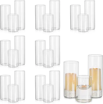 Produktbild von Glastablett-Kerzenhalter-Set, 24 Kerzenhalter aus Glas, Vasen für Dekoration, Weihnachten, Halloween, Kerzenhalter für Tischdekoration