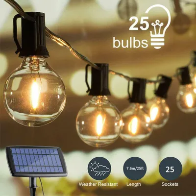 Produktbild von LED solární pohádkové světlo 25FT vodotěsná žárovka pro vánoční zahradní párty