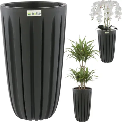 Obrázek produktu pro Vysoký květináč, výška 50 cm, antracitový, kulatý, matný, stylový