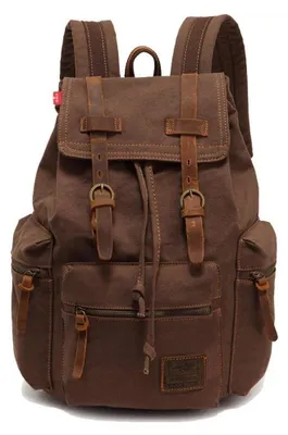 Produktbild von Omgoods – Retro-Rucksack aus Canvas und Leder, ideal für Schule und Reisen