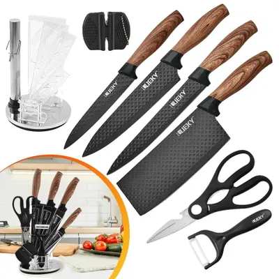 Obrázek produktu pro Sada kuchyňských nožů, nerezová ocel, ergonomický design, tmavě khaki barva