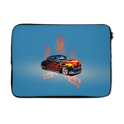Produktbild von MuchoWow® Laptop Hülle 13 Zoll Auto - Flammen - Feuer - Blau - Vintage Laptoptasche - Laptophülle - Sleeve - Rundumschutz
