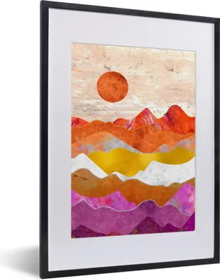Produktbild von MuchoWow® Gerahmtes Poster Stolz - Lesbische Flagge - Marmor 30x40 cm - Poster mit Schwarzem Bilderrahmen Wandposter Rahmen Foto Bilder - Wandposter Schlafzimmer