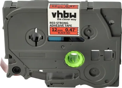 Produktbild von vhbw Schriftband-Kassette kompatibel mit Brother PT 1290VP, 1300, 1400, 1290SBVP Etiketten-Drucker 8m x 12mm Schwarz auf Rot, Extra Stark, Laminiert