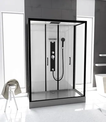 Zdjęcie produktu dla Kompletny prysznic Marwell kompletny prysznic LUNI wej?cie z przodu 160 x 85 x 215 cm - prefabrykowany prysznic z wej?ciem z przodu i drzwiami przesuwnymi