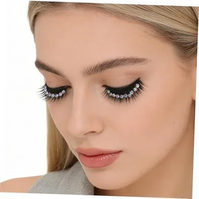 Produktbild von Lange Künstliche Wimpern aus Faser mit Glitzernden Strasssteinen 10 Paar geeignet für Cosplay und Prom freundlich für Anfänger für Dramatischen Look