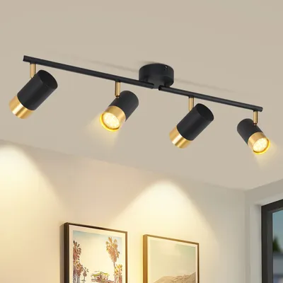 Immagine prodotto di ZMH faretto da soffitto a 4 fiamme lampada da cucina GU10 faretto da soffitto nero oro faretto da parete corridoio 350° ruotabile lampada da corridoio vintage retro (senza lampadina)