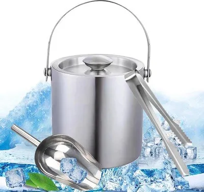 Image de Bac à glaçons de 3 litres - en acier inoxydable - avec tige et pelle - bac à glaçons pour bar ou fête