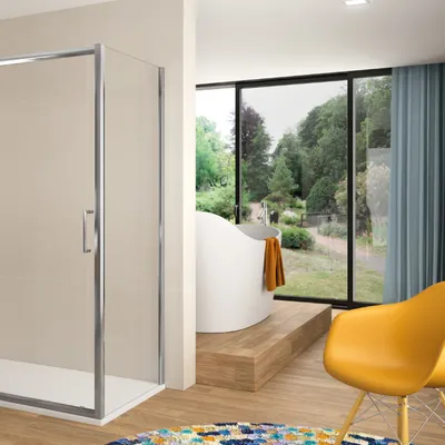 Produktbild von Duschwand mit Schiebetür BELLA - 155 cm mit Seitenstück: 67 - 69 cm Glas 6mm chrom