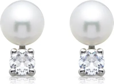 Produktbild von Weiße Unique Perlenohrstecker: 925 Silber mit Zirkonia SE0419