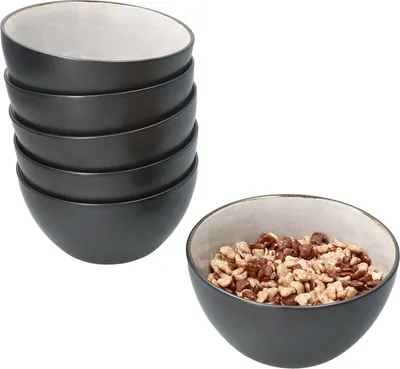 Produktbild von Reactive Glaze Dark Cement 6x Desert-Schale 450ml Schüssel Grau Müsli Snacks Obst