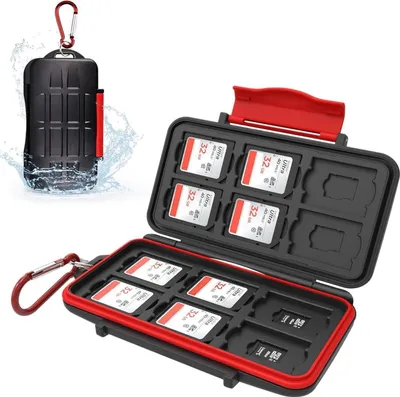 Produktbild von Kiorafoto SD Karten Aufbewahrung wasserdicht mit Karabiner, 24 Slots für 12 SD + 12 Micro SD