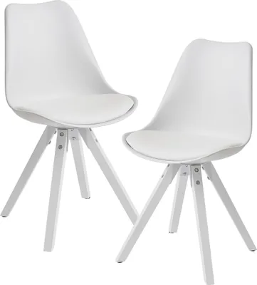 Produktbild von WOHNLING 2er Set Retro Esszimmerstuhl Weiß Skandinavisch Polsterstuhl Rückenlehne Küchenstuhl mit weißen Beinen Stuhl Kunstleder gepolstert