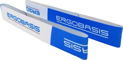 Produktbild von Ergobasis Halteband/Haltegurt für Gymnastikmatten, 2er-Set, zum Fixieren von zusammengerollten Fitnessmatten, blau-weiß Logo